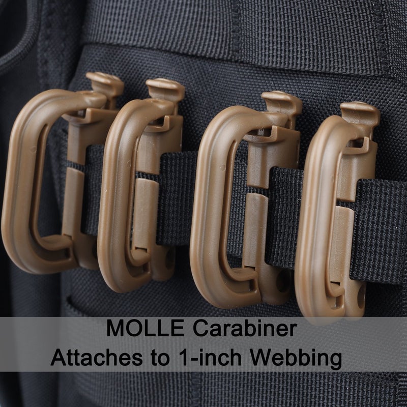 XTACER Tactical Multipurpose D-Ring Locking Hanging Hook Tactical Link Snap Keychain for Molle Webbing (Coyote Brown-Button Release (10-Pack)) - Image 2